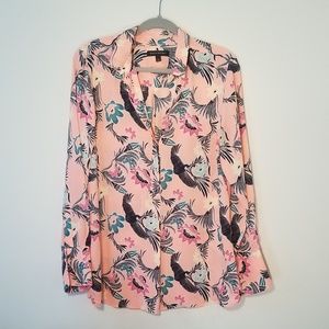 Banana Republic pink floral popover blouse large